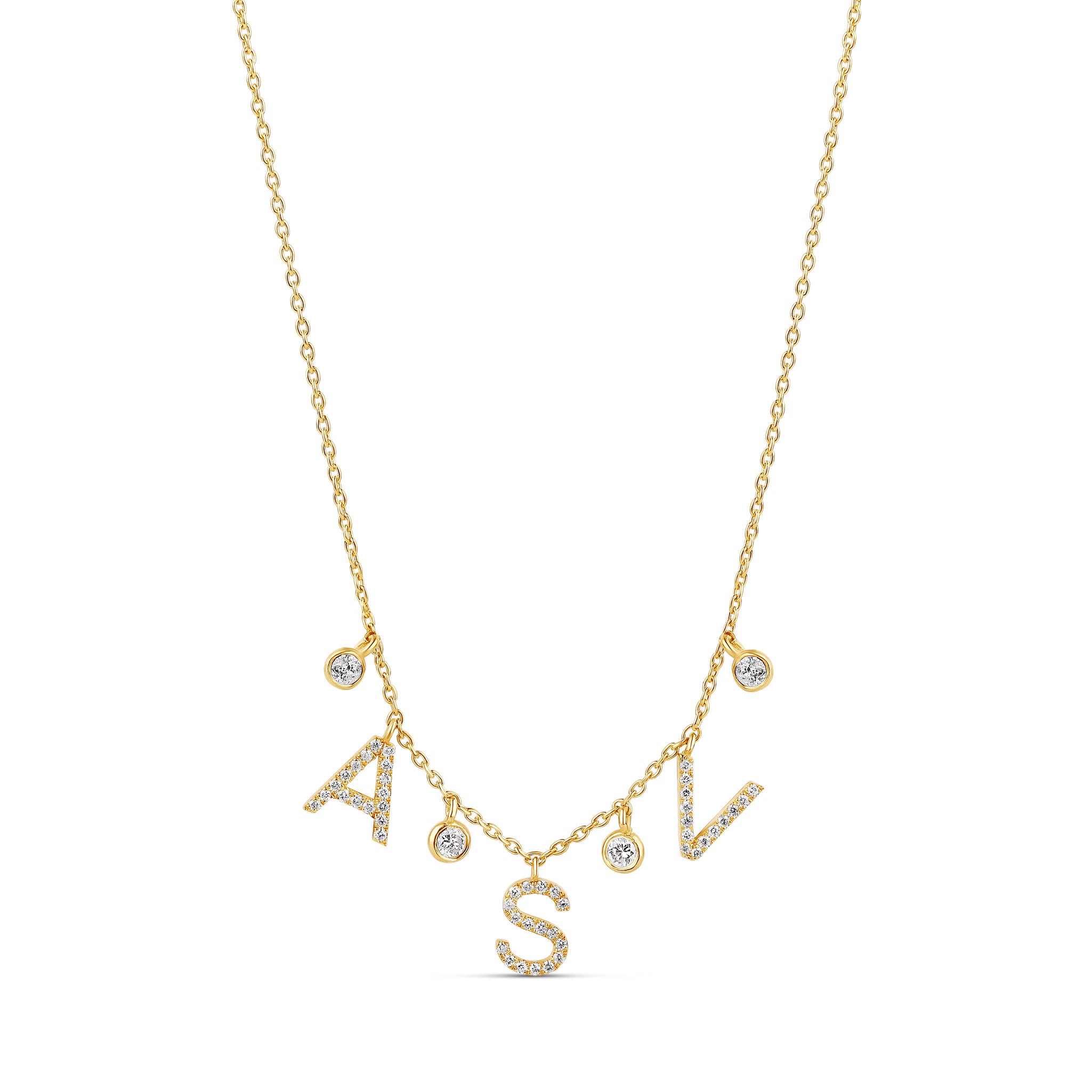 Diamond and Bezels Dangling Initials Necklace