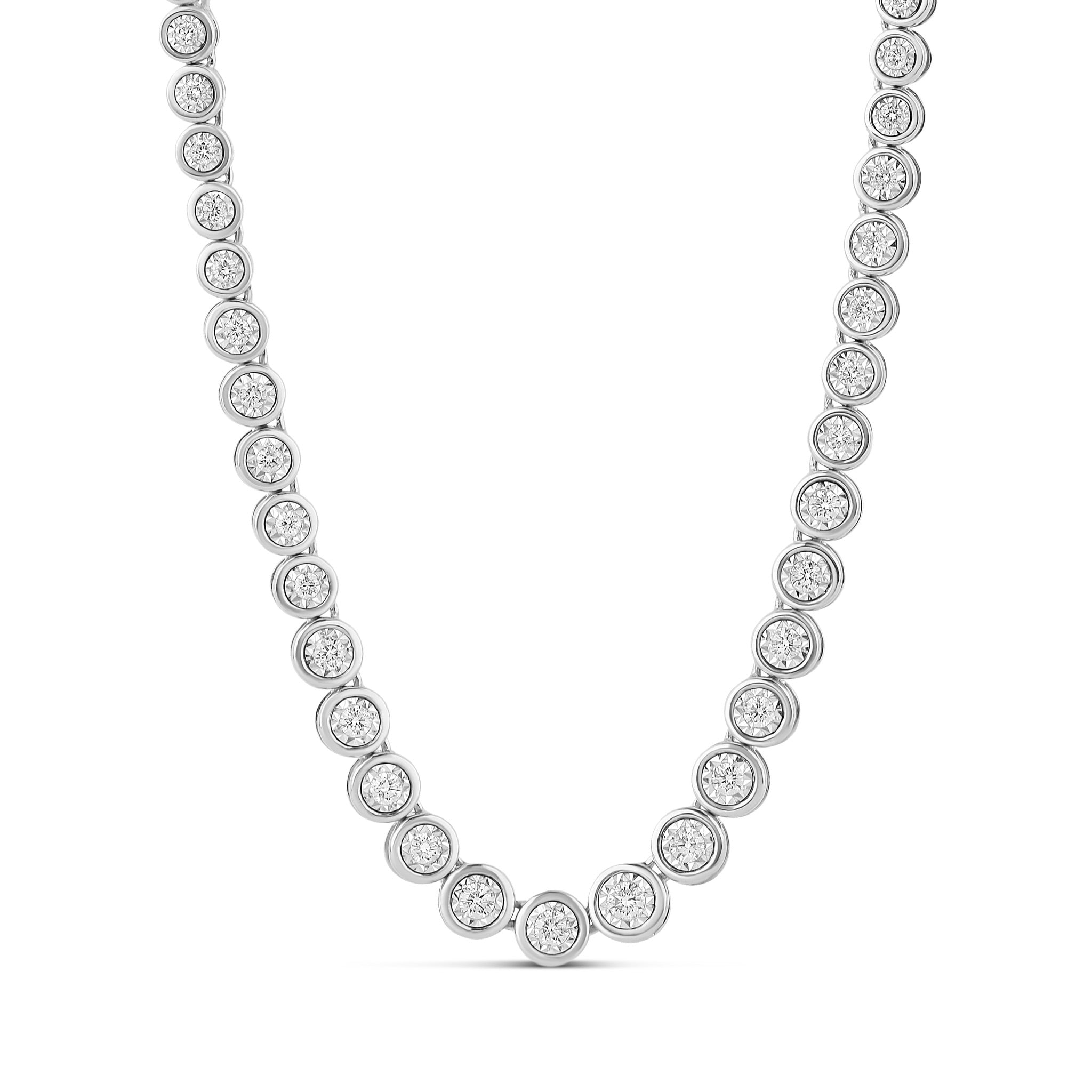 Graduated Bezel Diamond Tennis Necklace