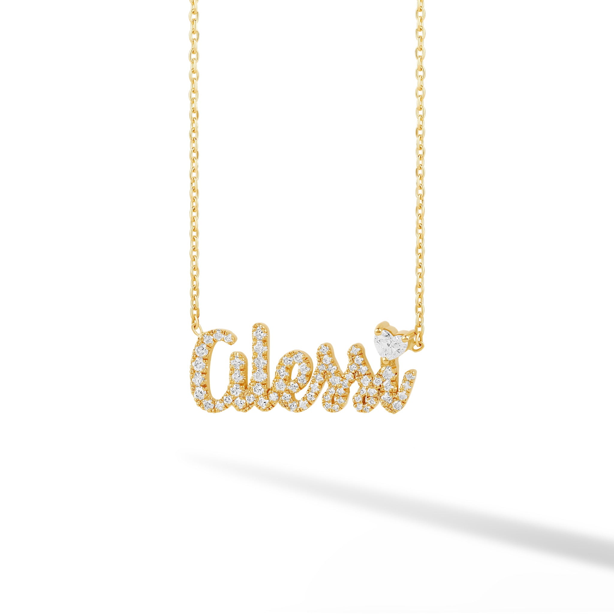 Diamond Custom Name Necklace with One Floating Heart Diamond