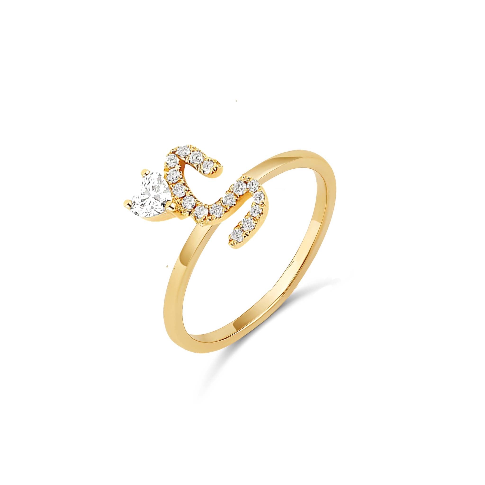 Diamond Initial Ring with Floating Heart