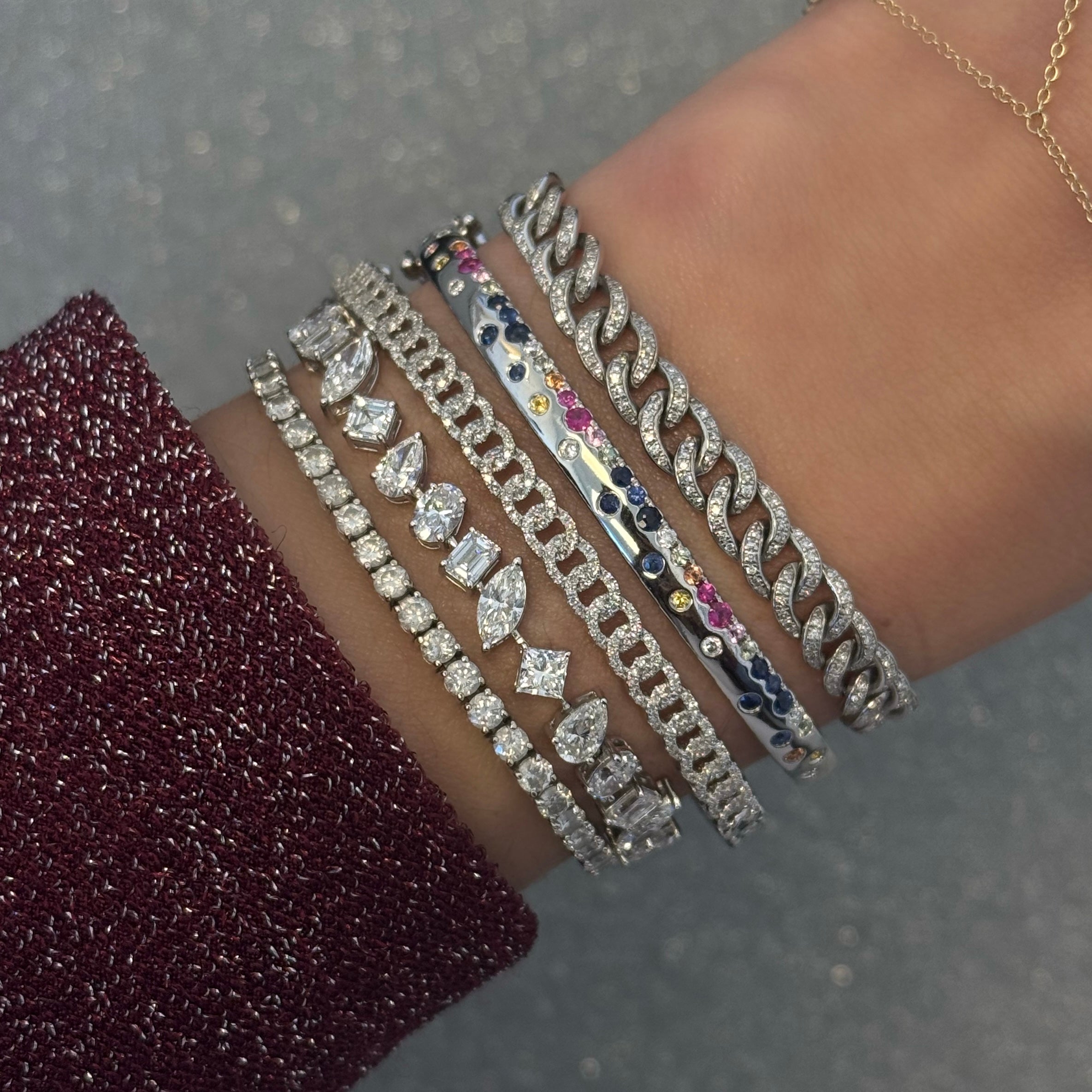 Gemstone and Diamond Confetti Slim Bangle