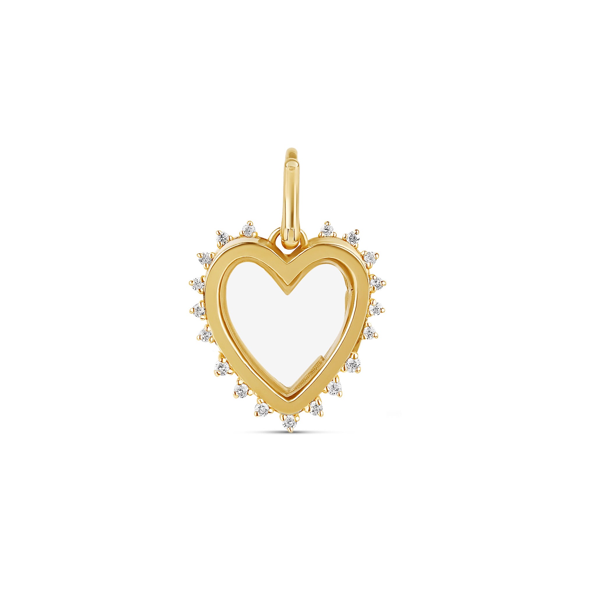 Diamond Solid Mini Spike Heart Glass Charm Locket