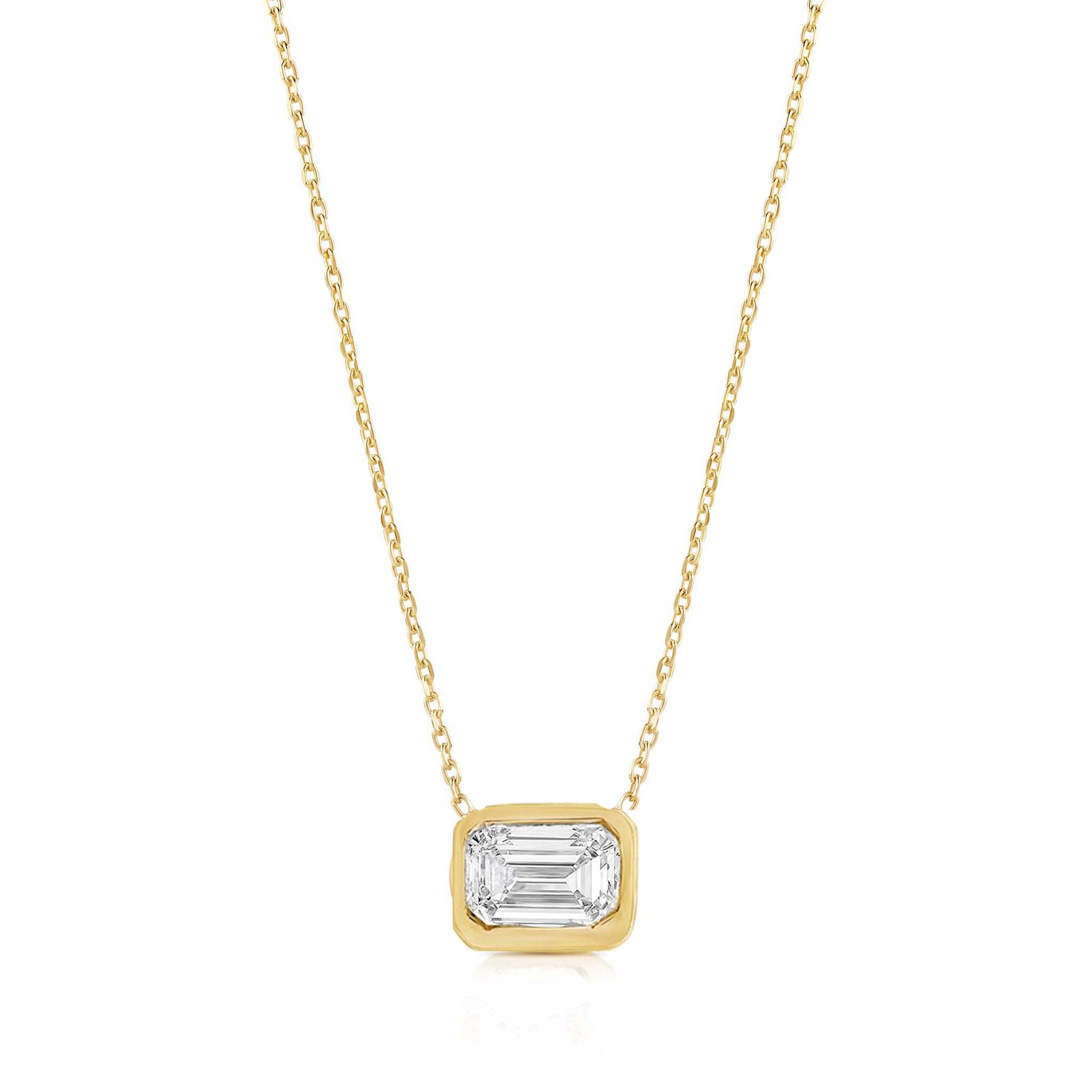 Bezel Set 1ct Emerald Cut Lab Diamond Solitaire Necklace