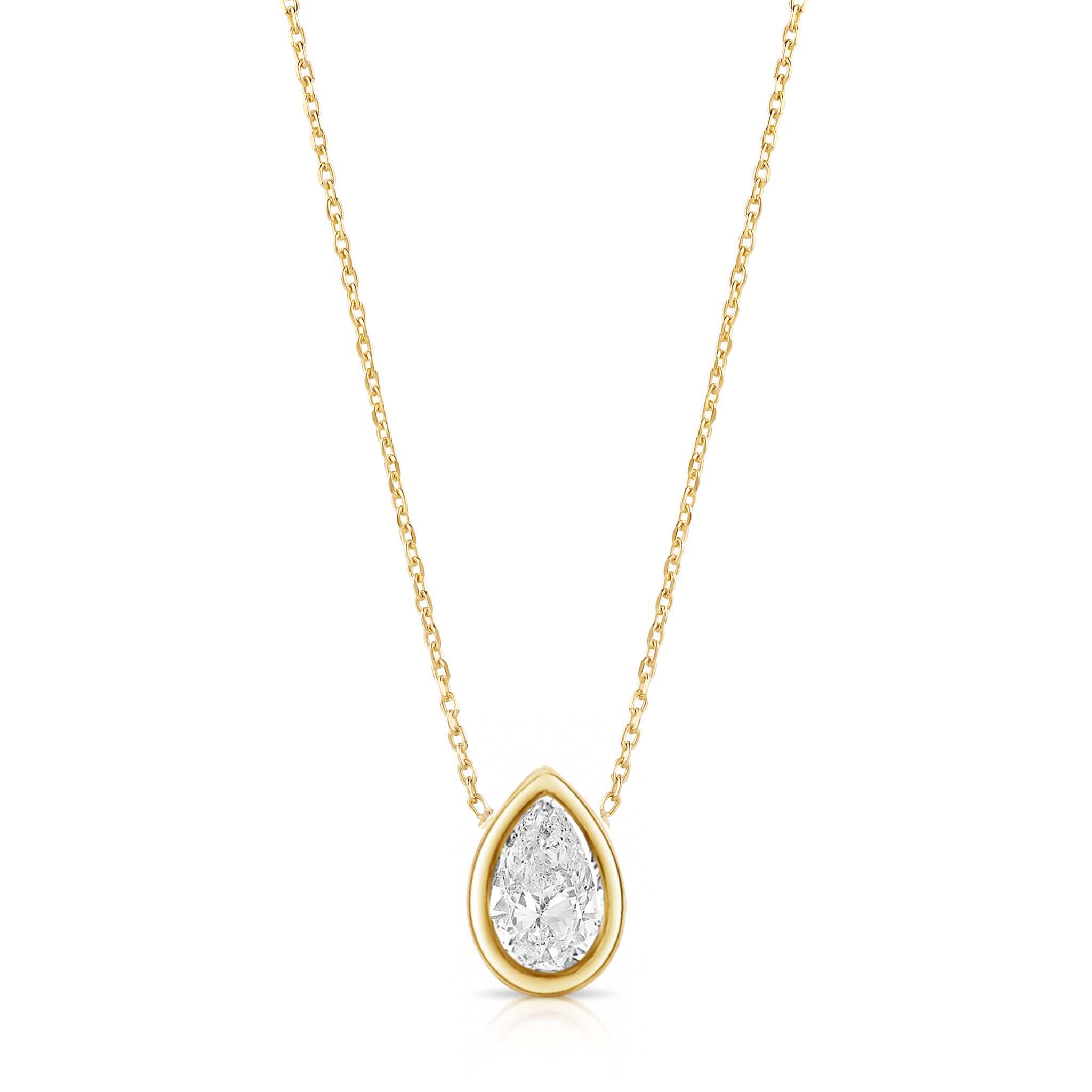 Bezel Set 1ct Pear Cut Lab Diamond Solitaire Necklace