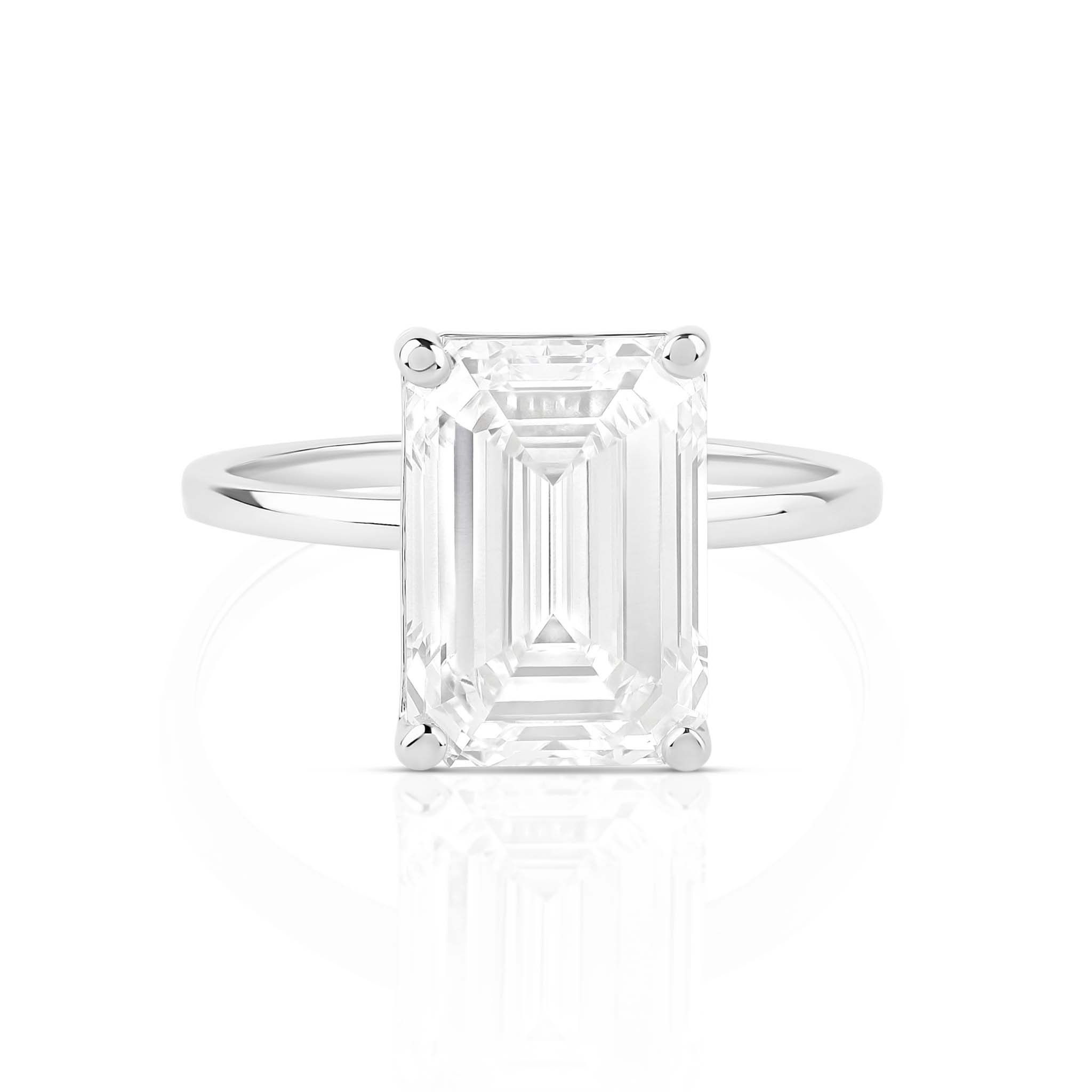 Emerald Cut Lab Diamond on Thin Solid Band Ring - IGI Certified