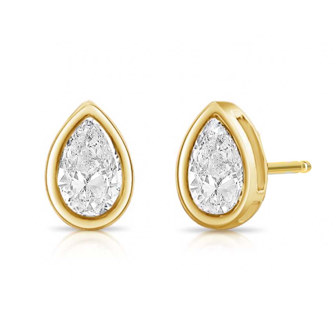 Bezel Set 4ctw Pear Cut Lab Diamond Studs (PAIR) - IGI Certified