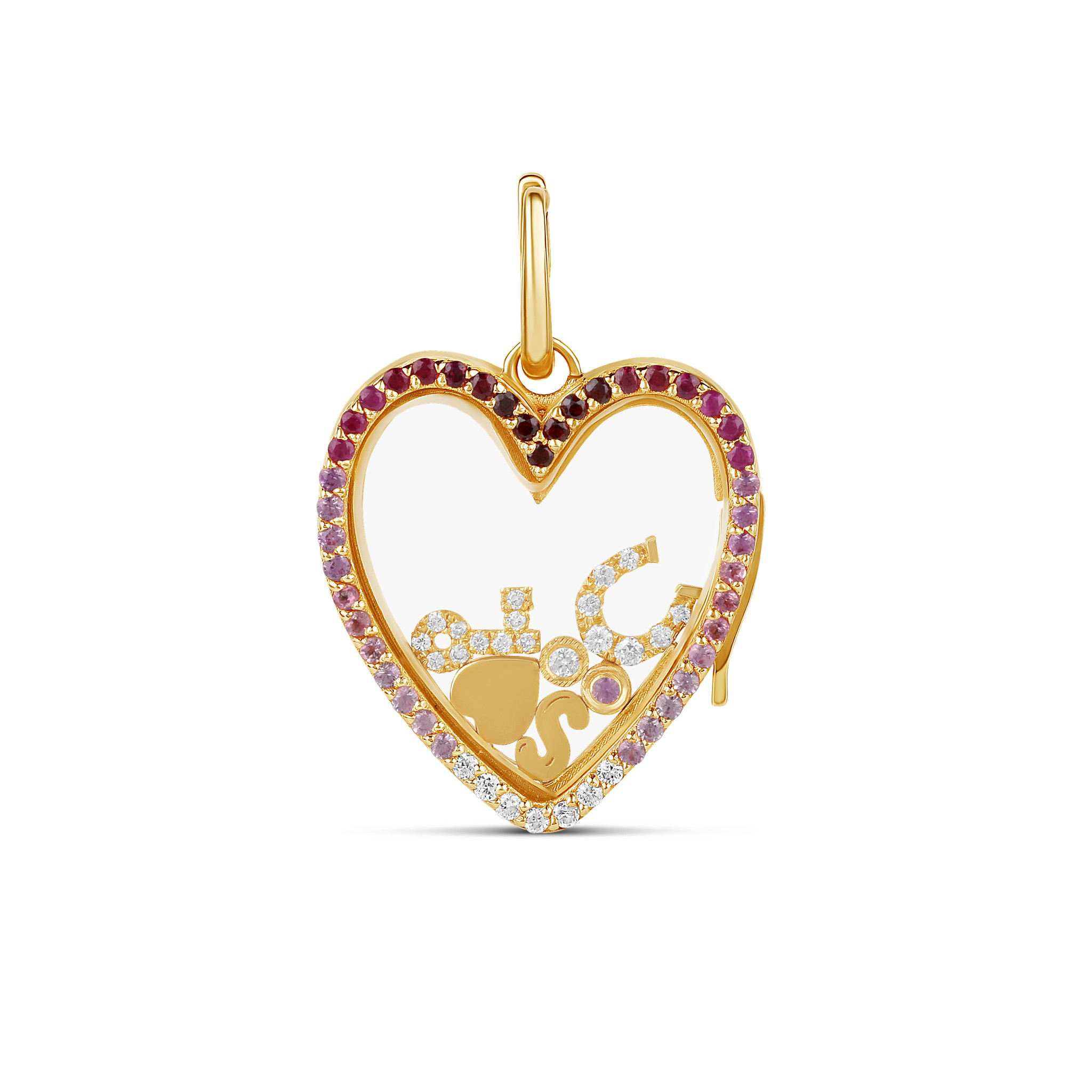 Ombre Gemstone Diamond Heart Glass Charm Locket