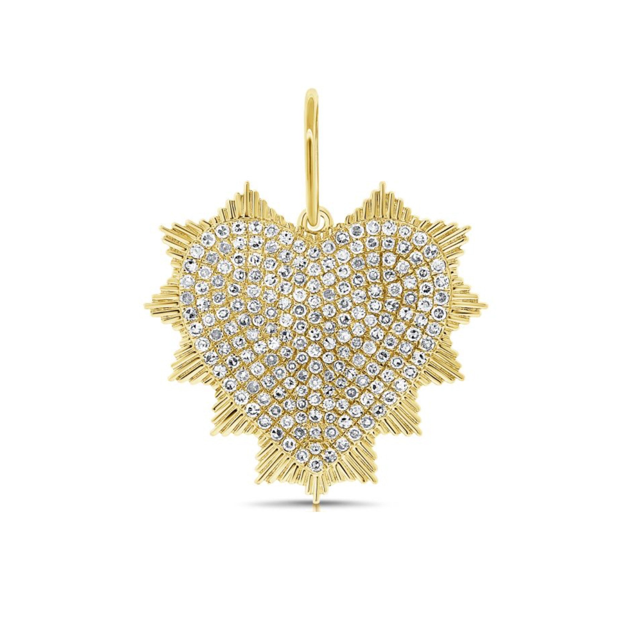 Fluted Heart Charm with Diamond Spikes