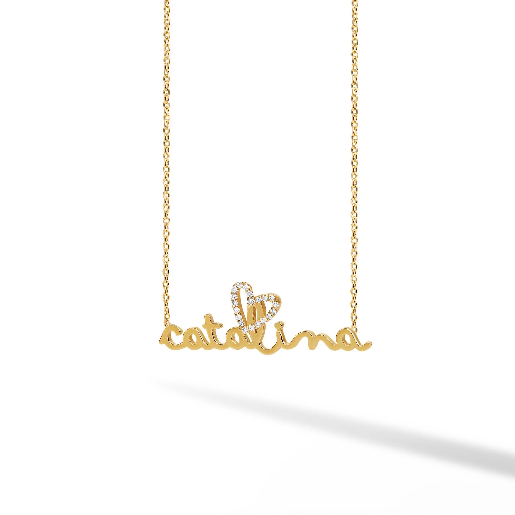 Solid Name Necklace with Diamond Heart