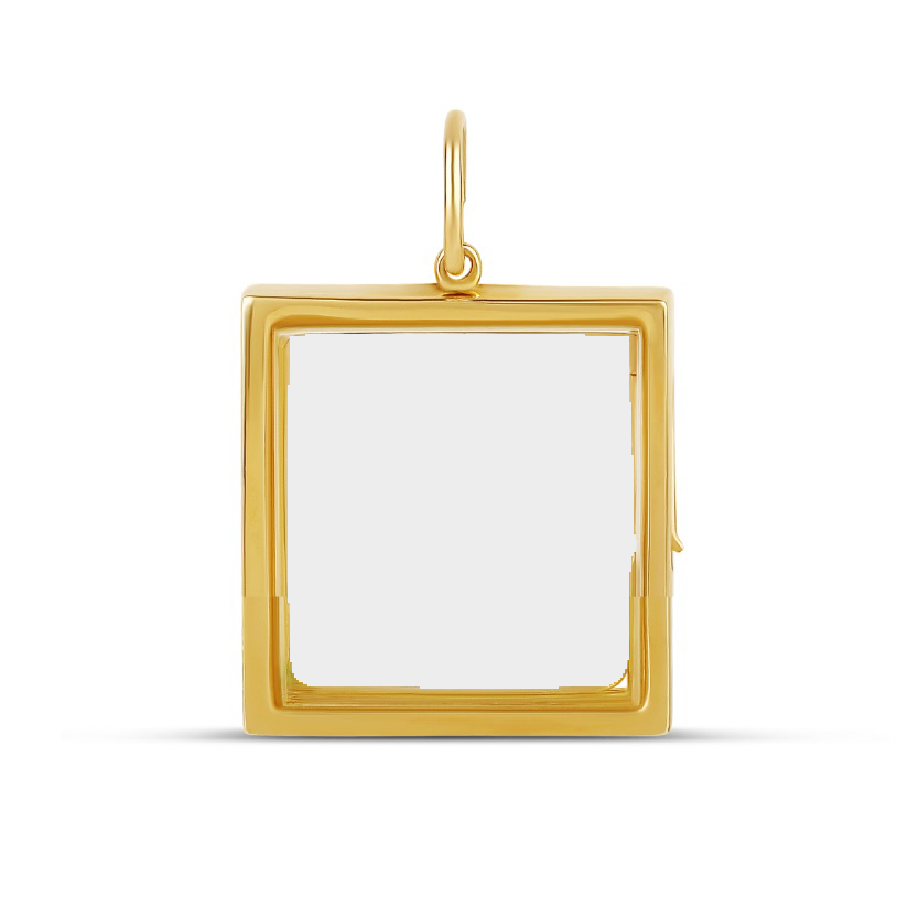 14k Solid Gold Square Glass Charm Locket