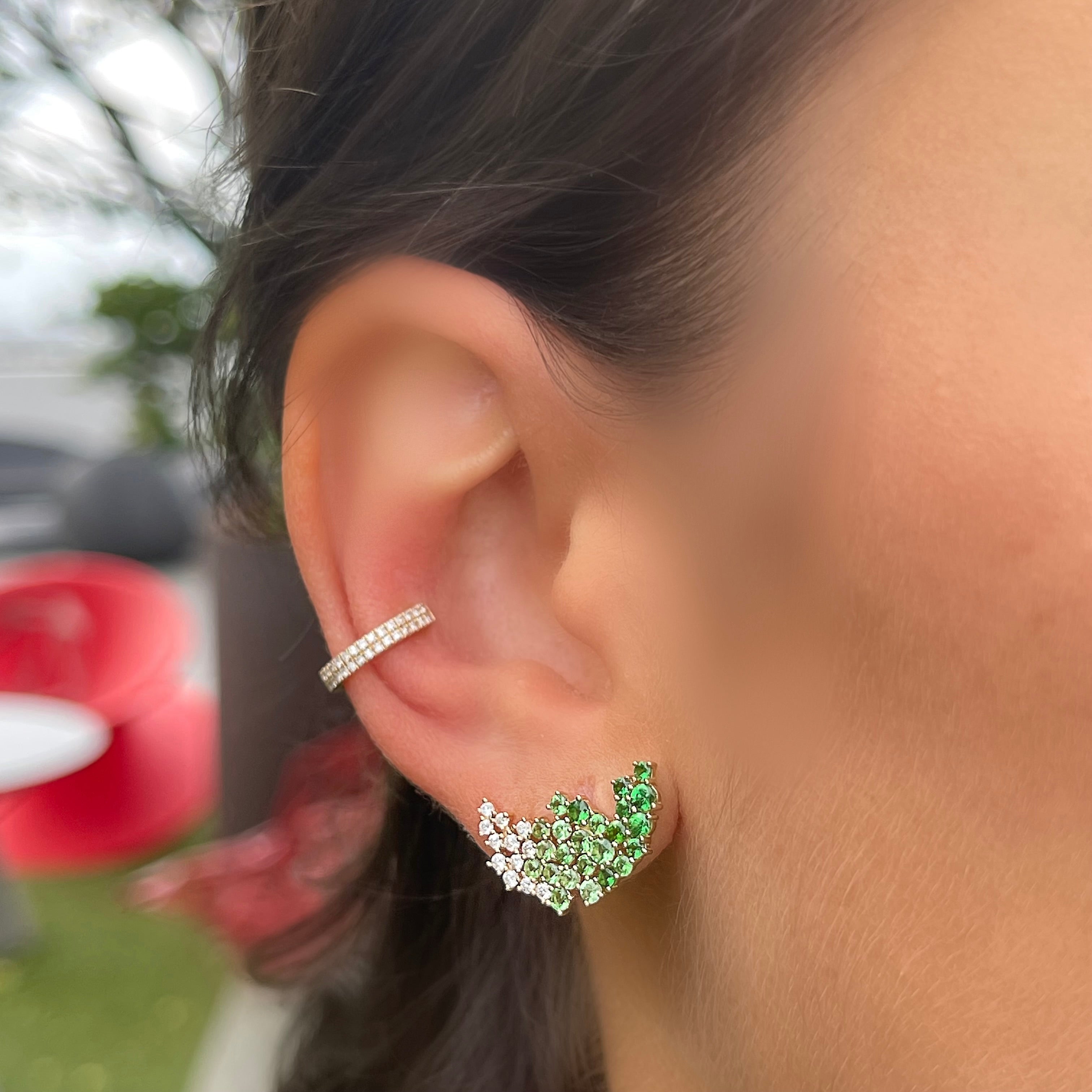 Scattered Green Tsavorite+ Diamond Statement Earrings