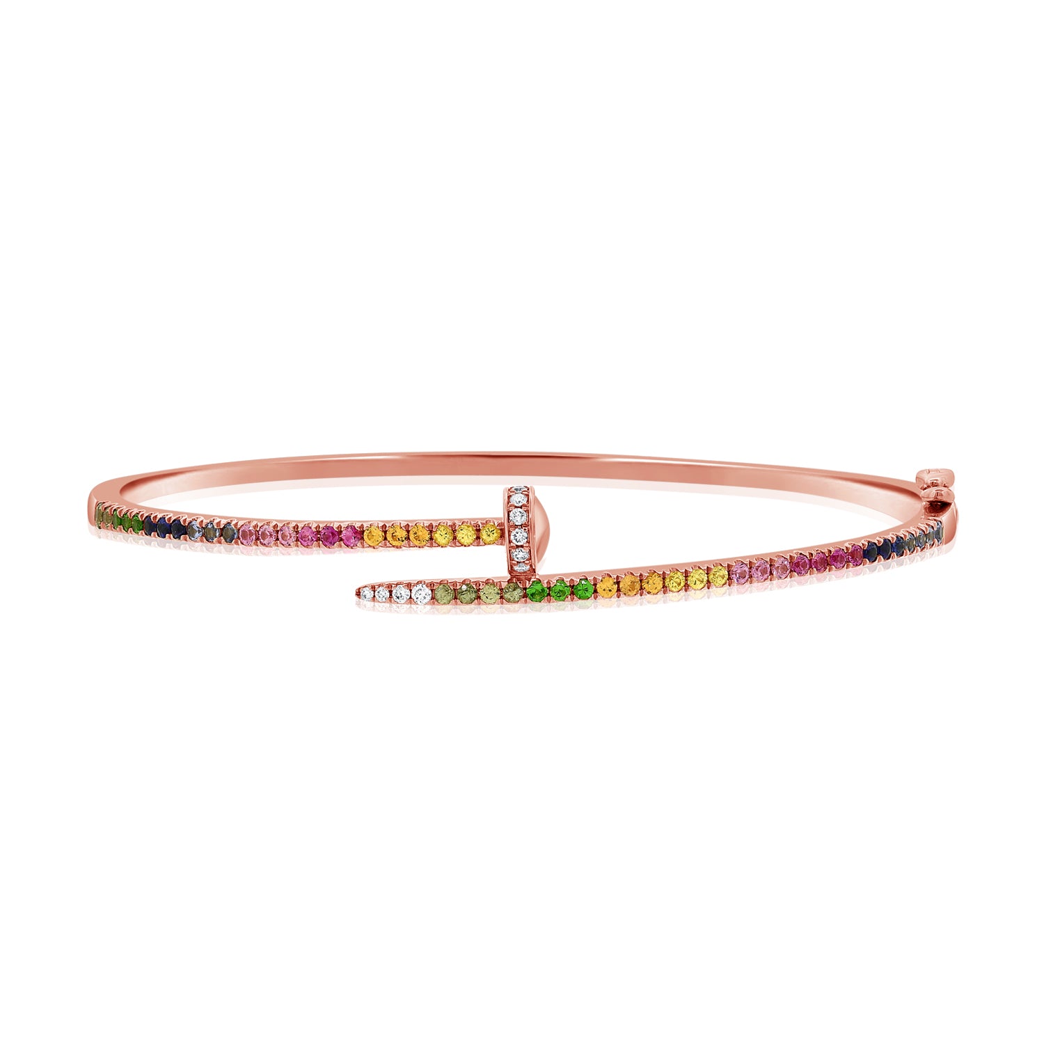 Thin Gemstone and Diamonds Nail Bangle