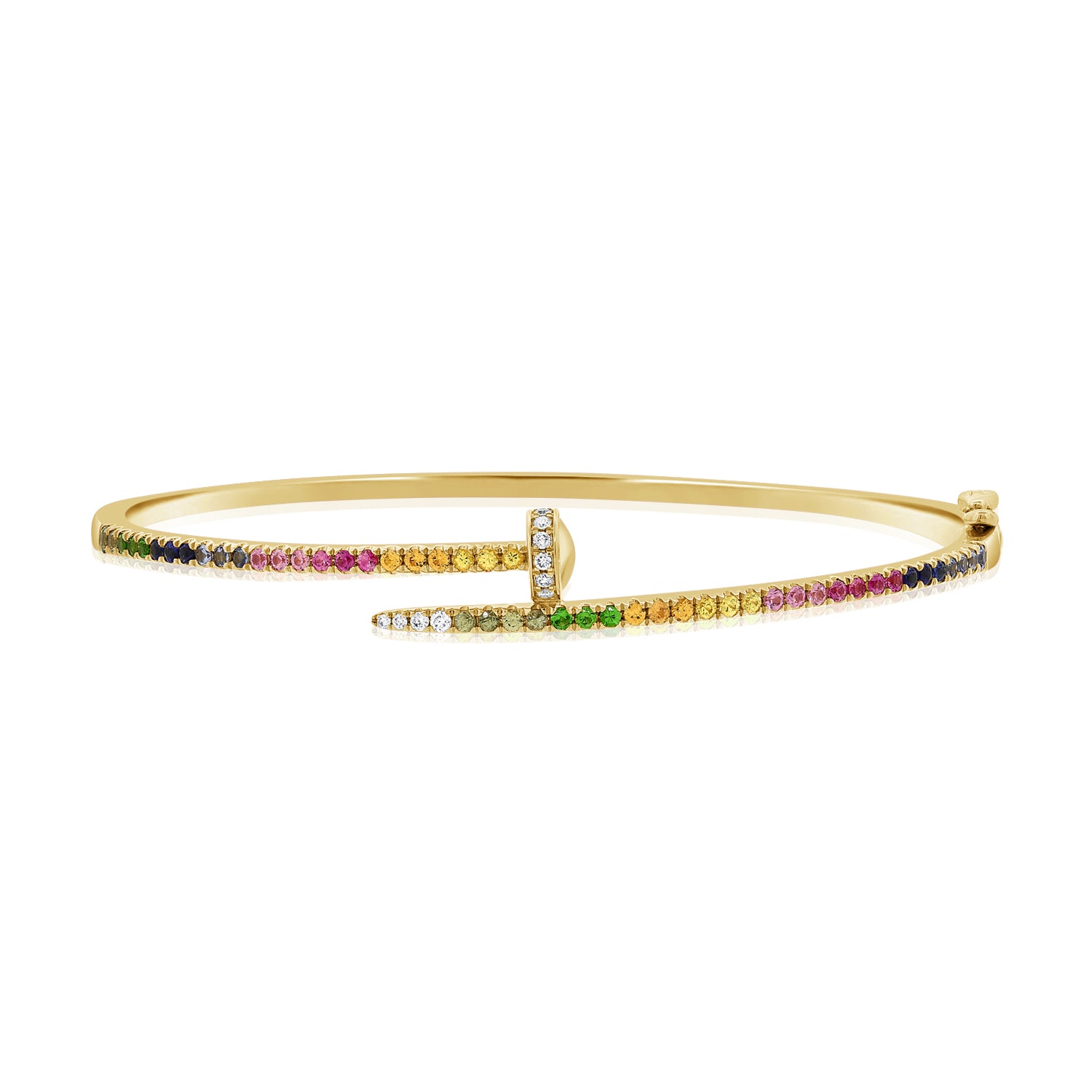 Thin Gemstone and Diamonds Nail Bangle