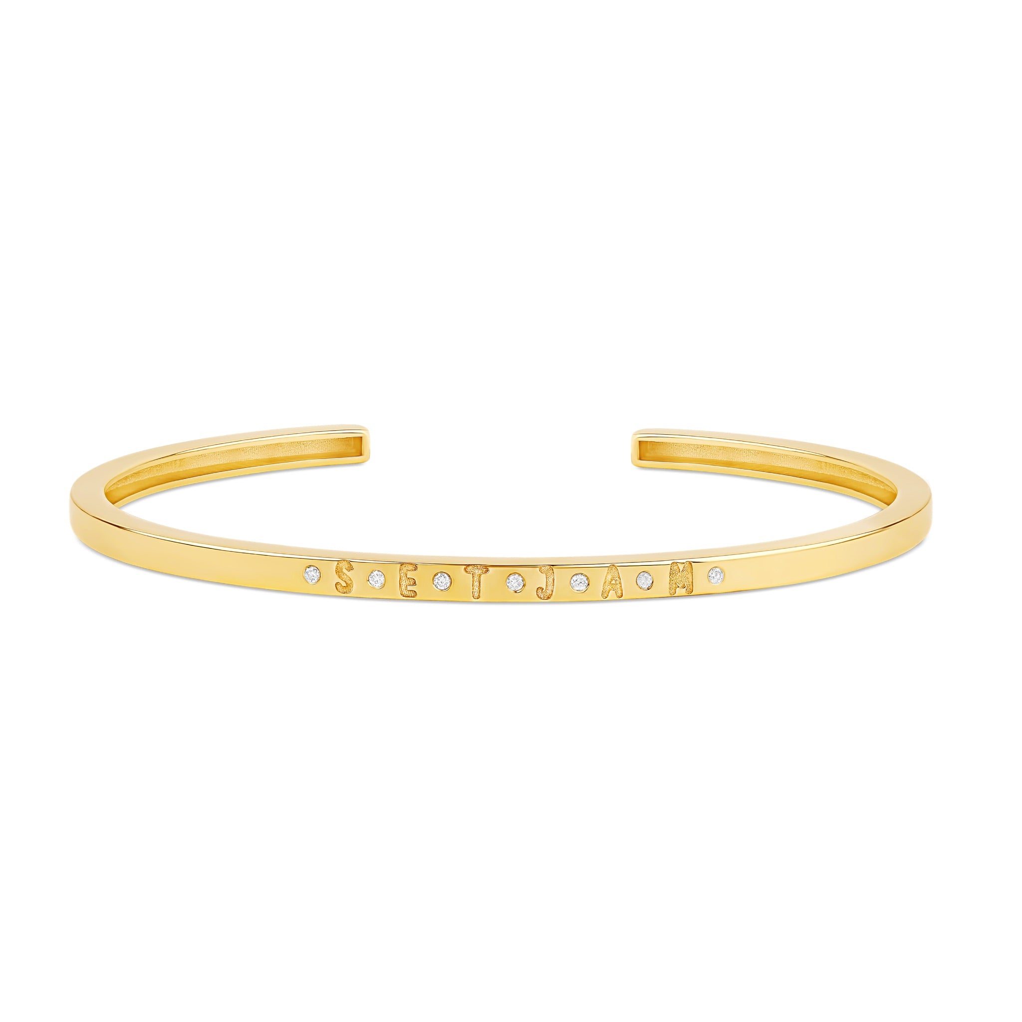 Extra Slim Solid Personalized Cuff Bangle with Bezel Separators