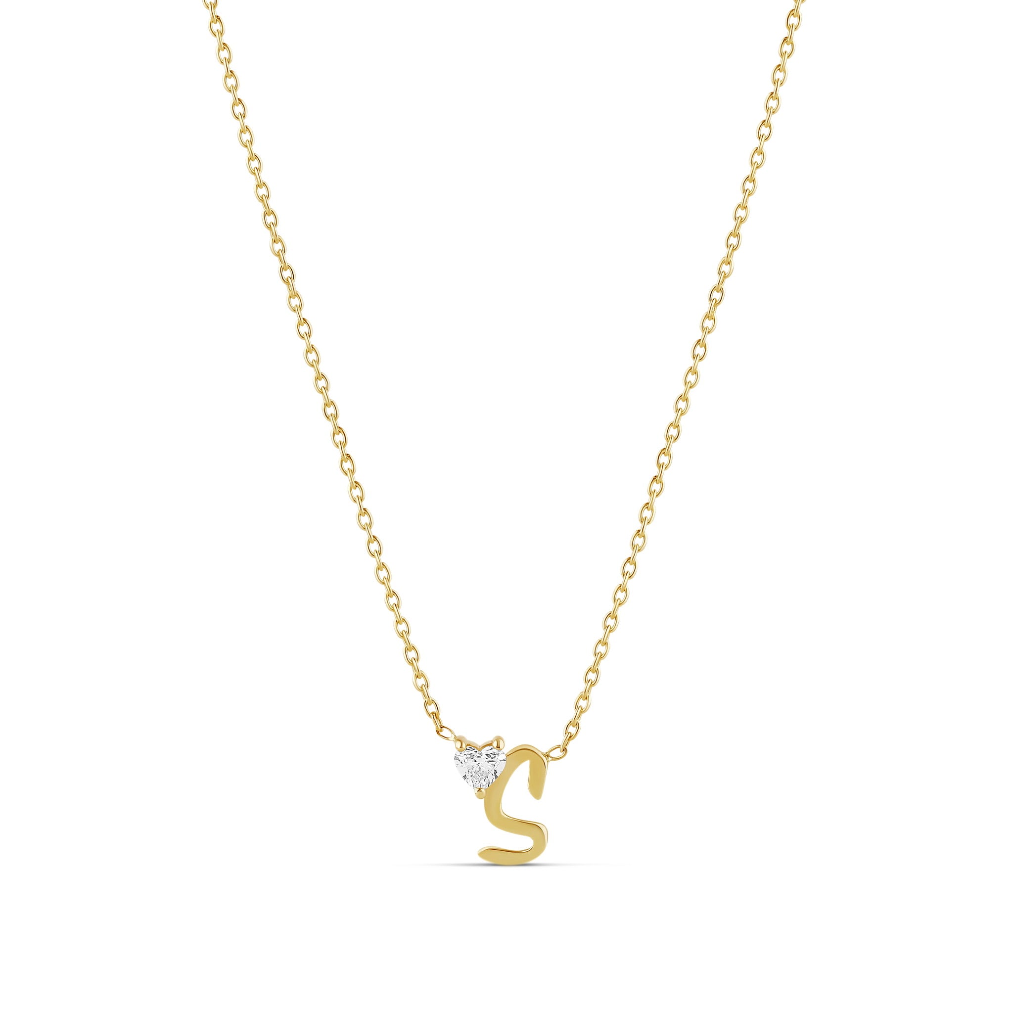 Solid Initial with Diamond Floating Heart Necklace