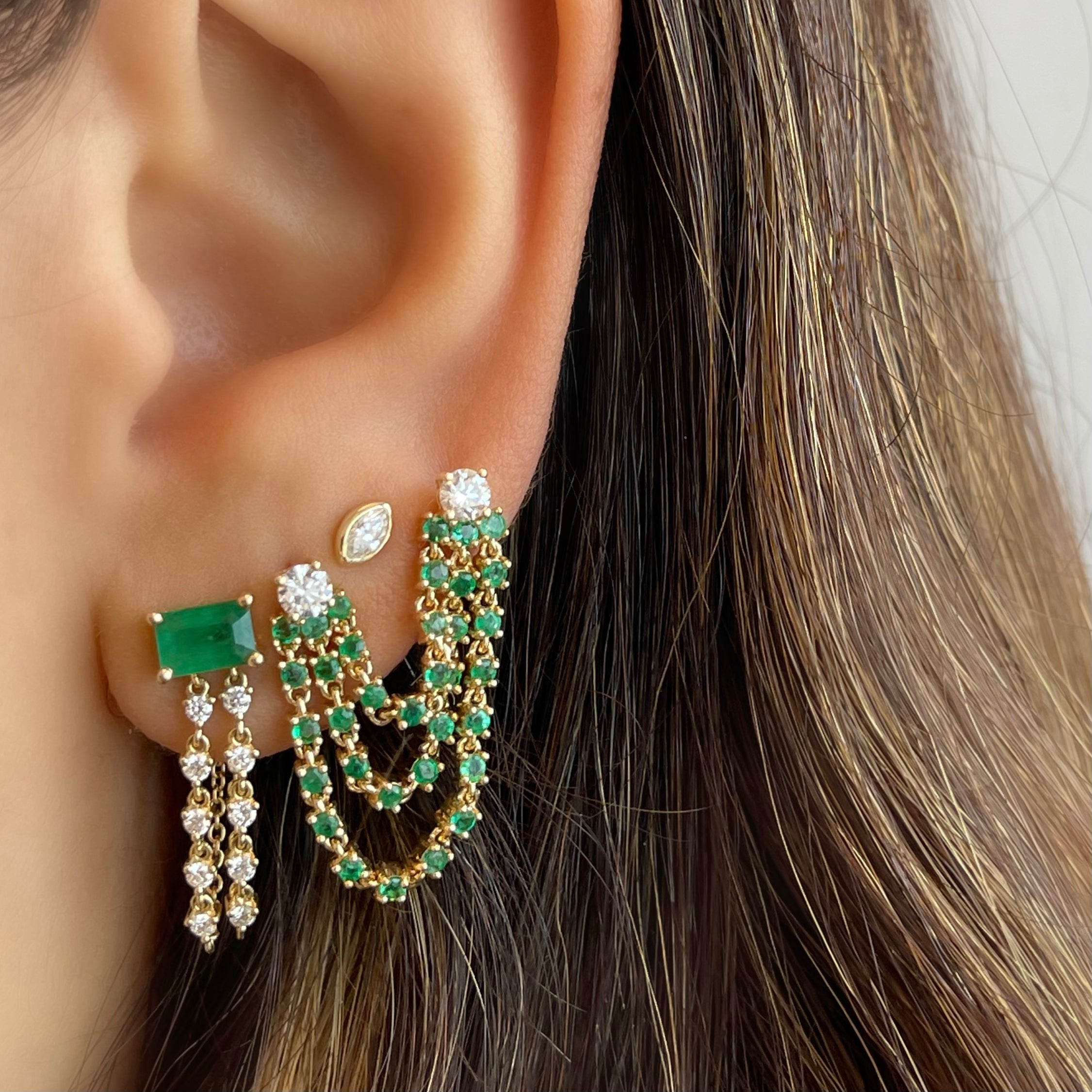 Emerald Diamond Cascade Earrings - Sample