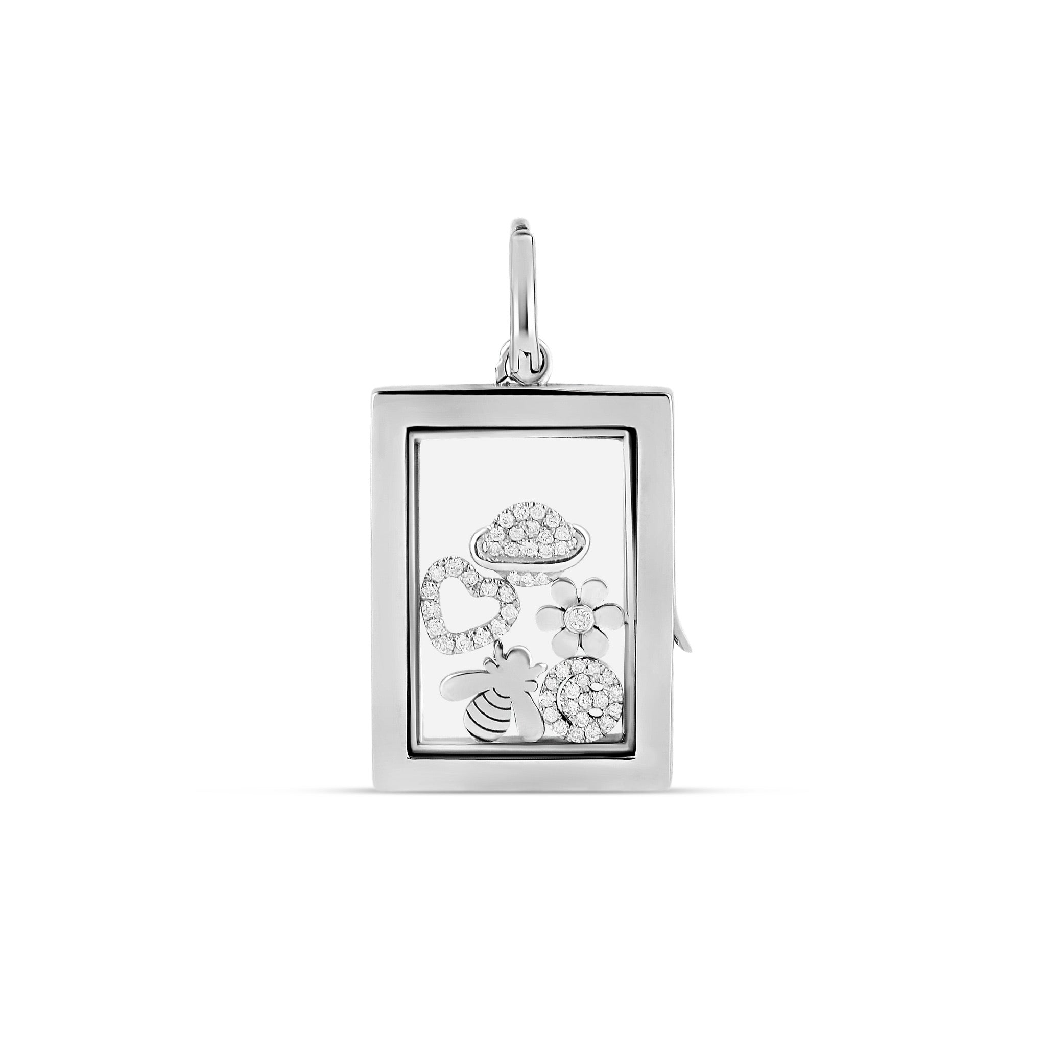 14k Solid Rectangle Gold Glass Charm Locket