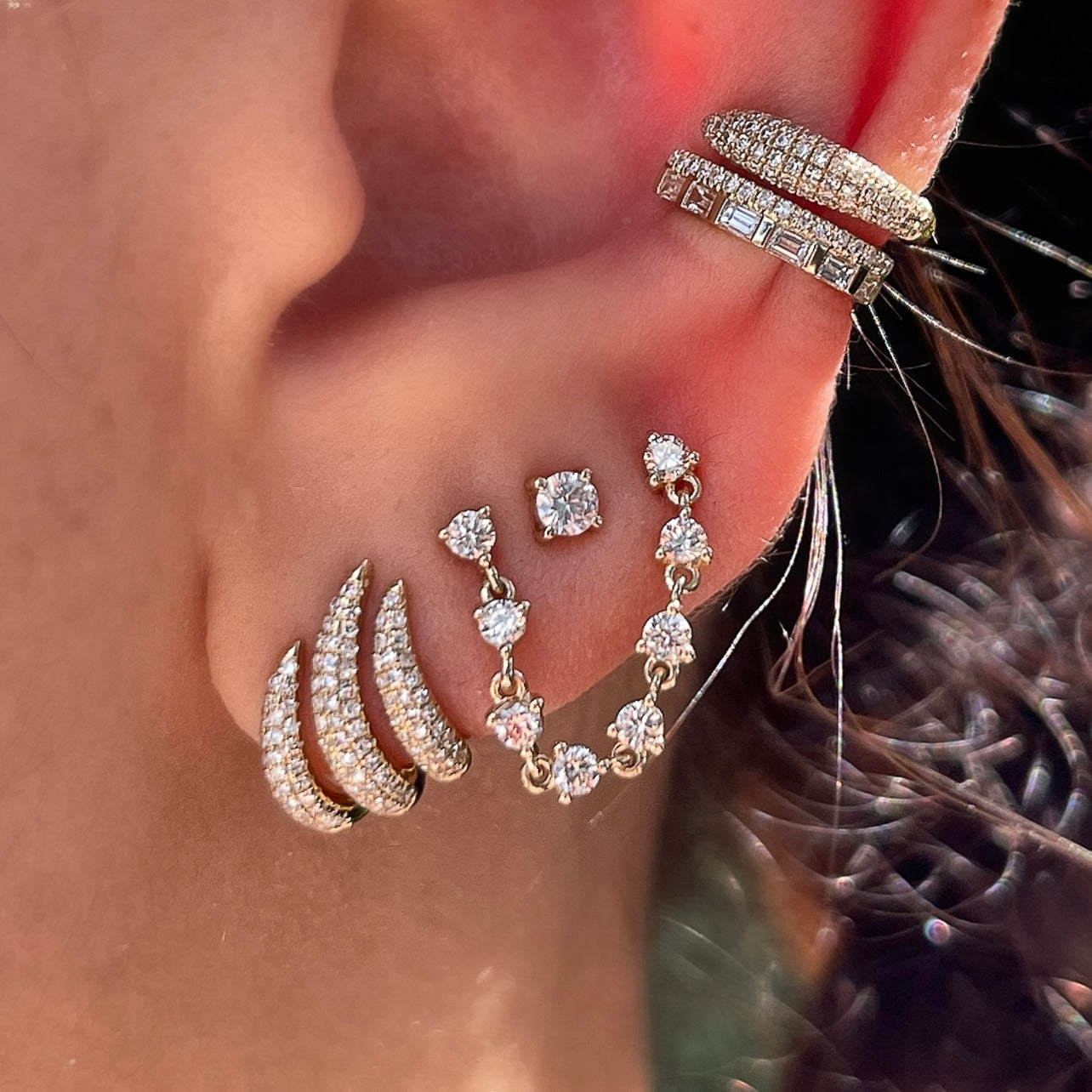 Triple Diamond Claw Earrings - Sample