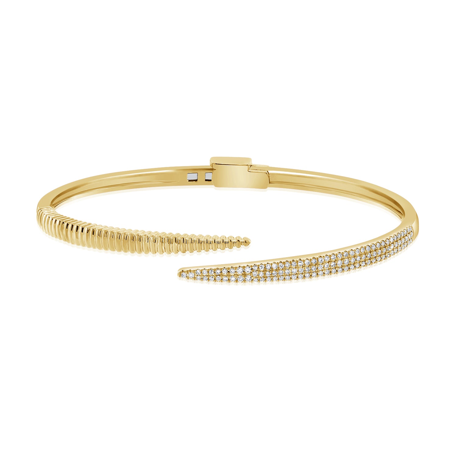 Half Fluted Half Diamond Cuff Bangle