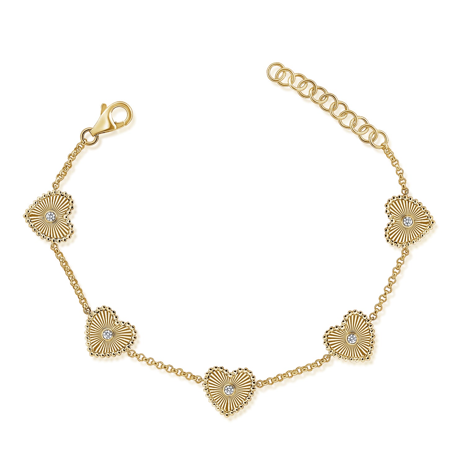 Segment Diamond Fluted Hearts Bracelet