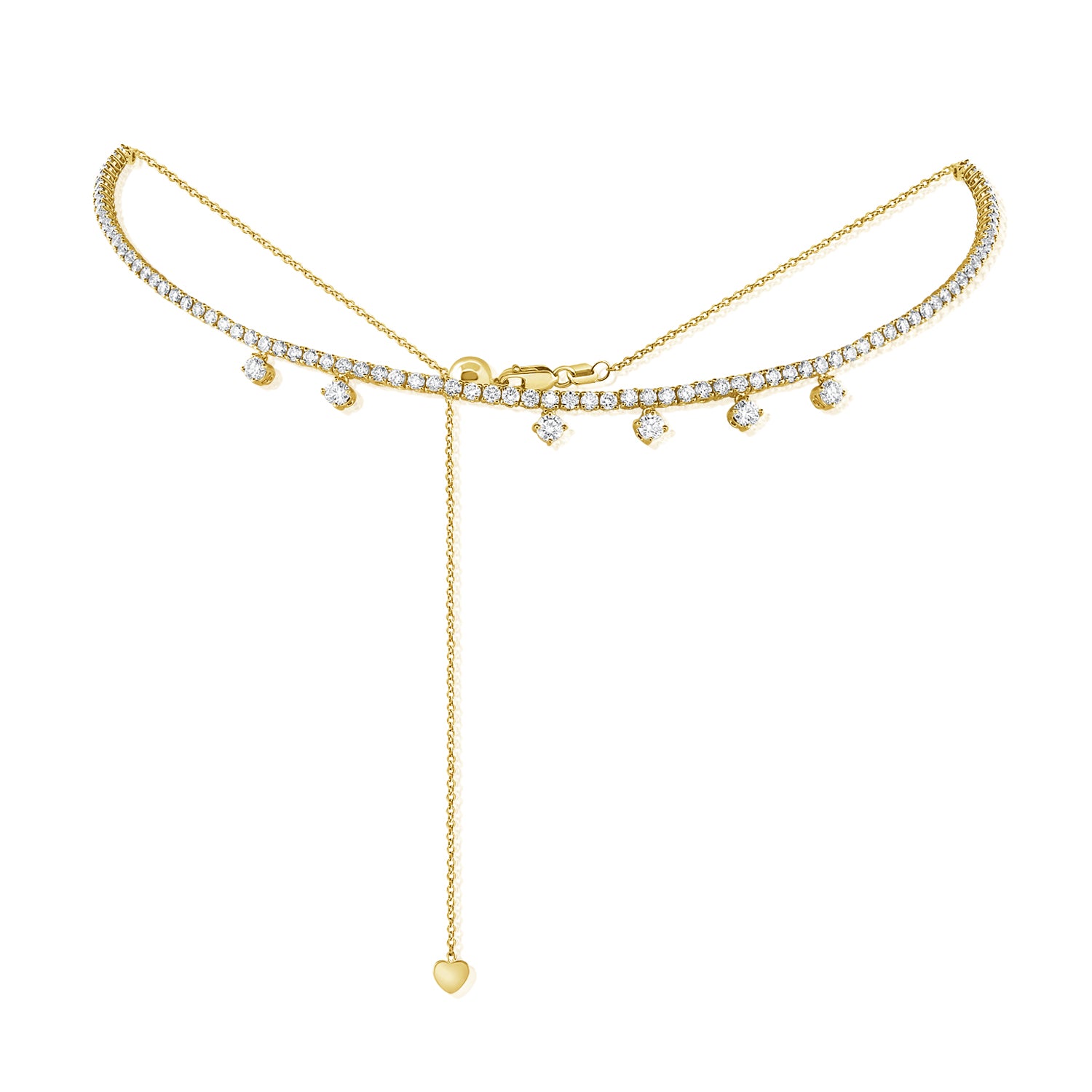 Adjustable Bolo Diamond Tennis Choker with Dangling Diamonds