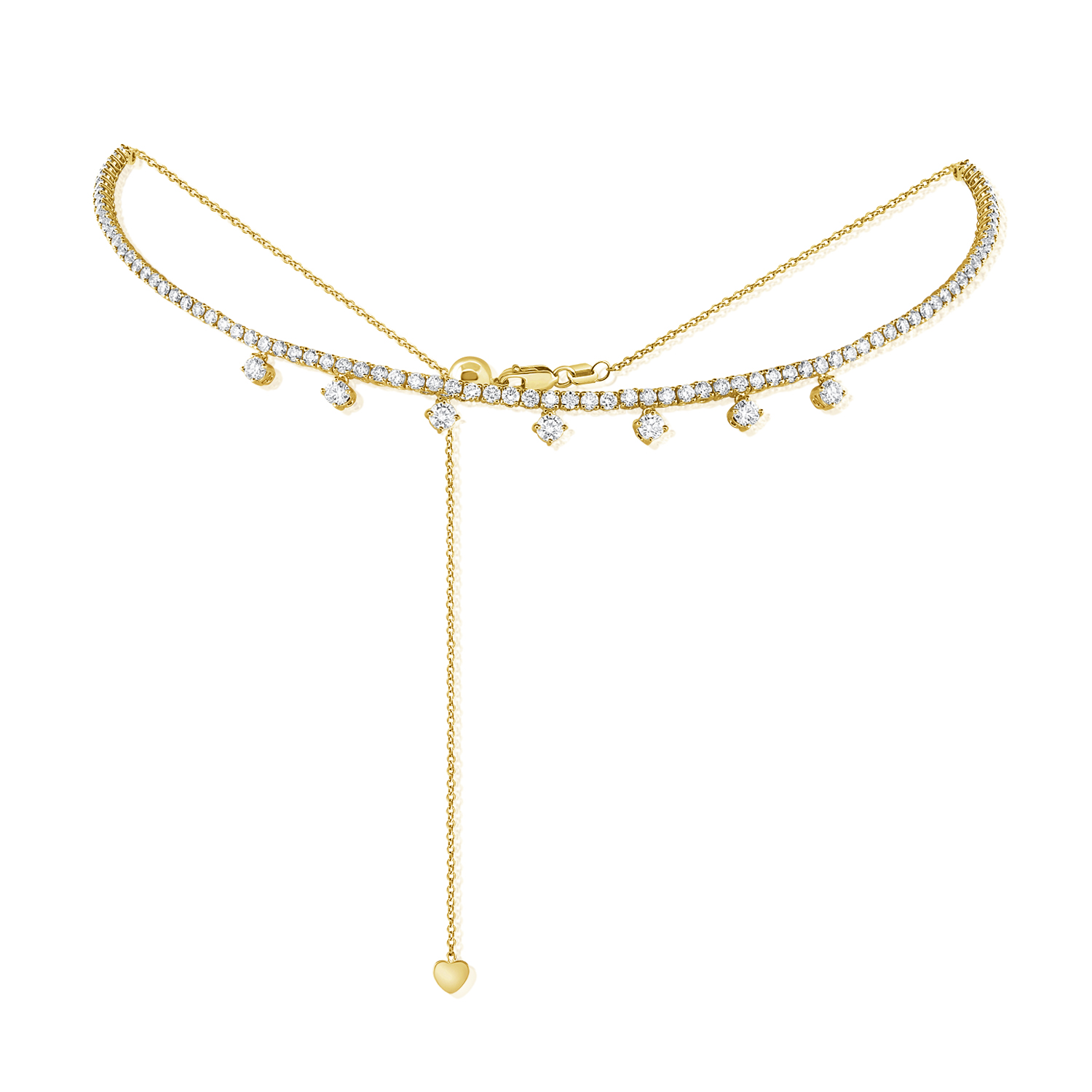 Adjustable Bolo Diamond Tennis Choker with Dangling Diamonds