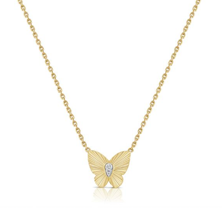 Fluted Butterfly Diamond Necklace - Sample