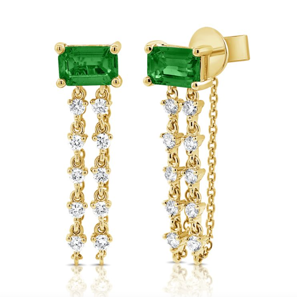 Emerald Diamond Cascade Earrings - Sample