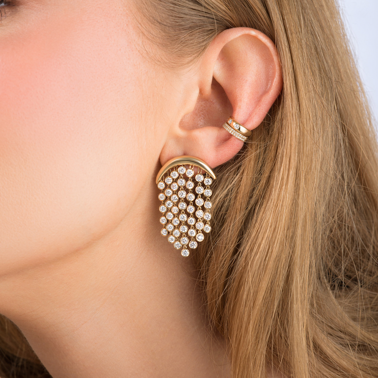 Bezel Half-Moon Cascade Earrings