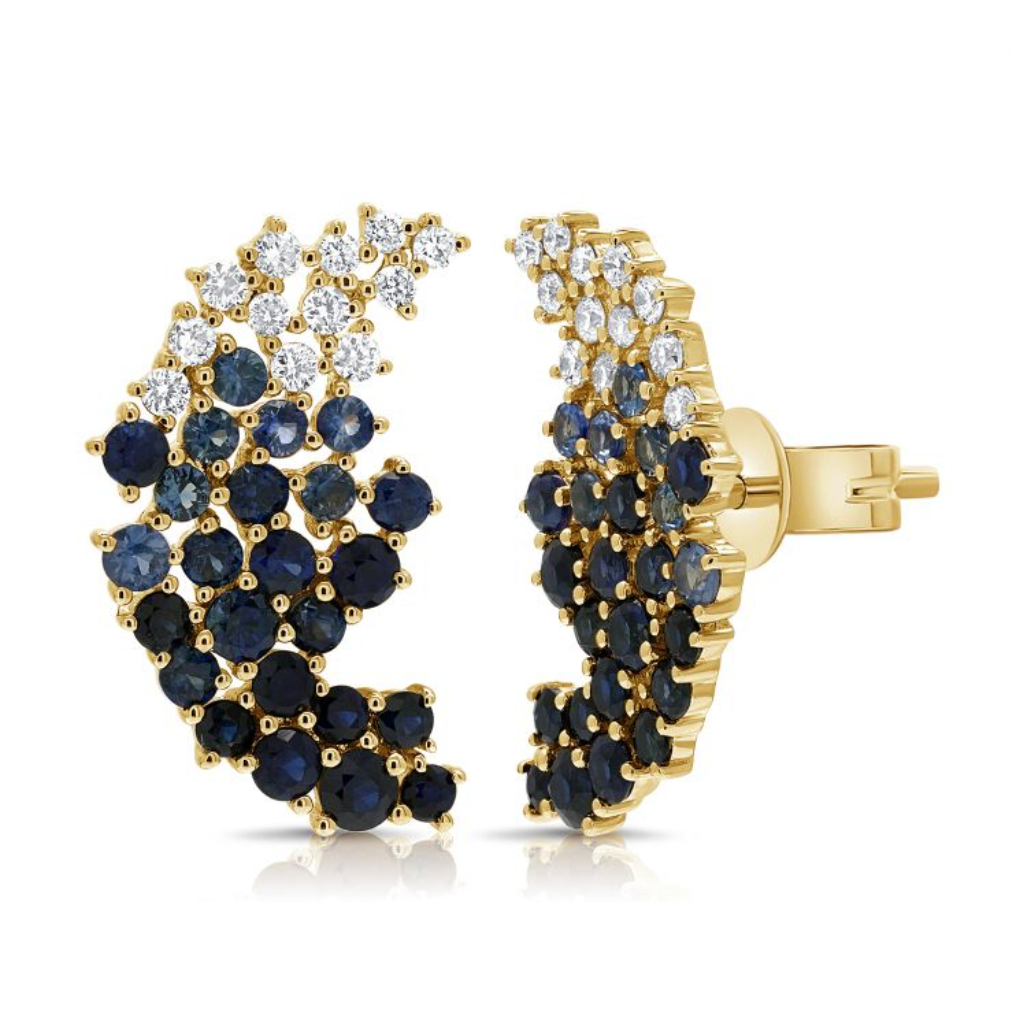 Scattered Blue Sapphire + Diamond Statement Earrings