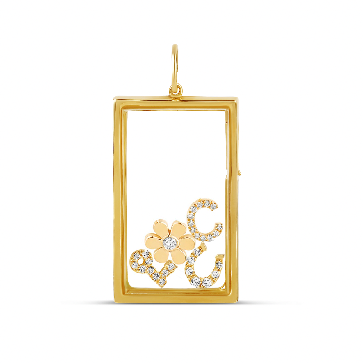 14k Solid Rectangle Gold Glass Charm Locket