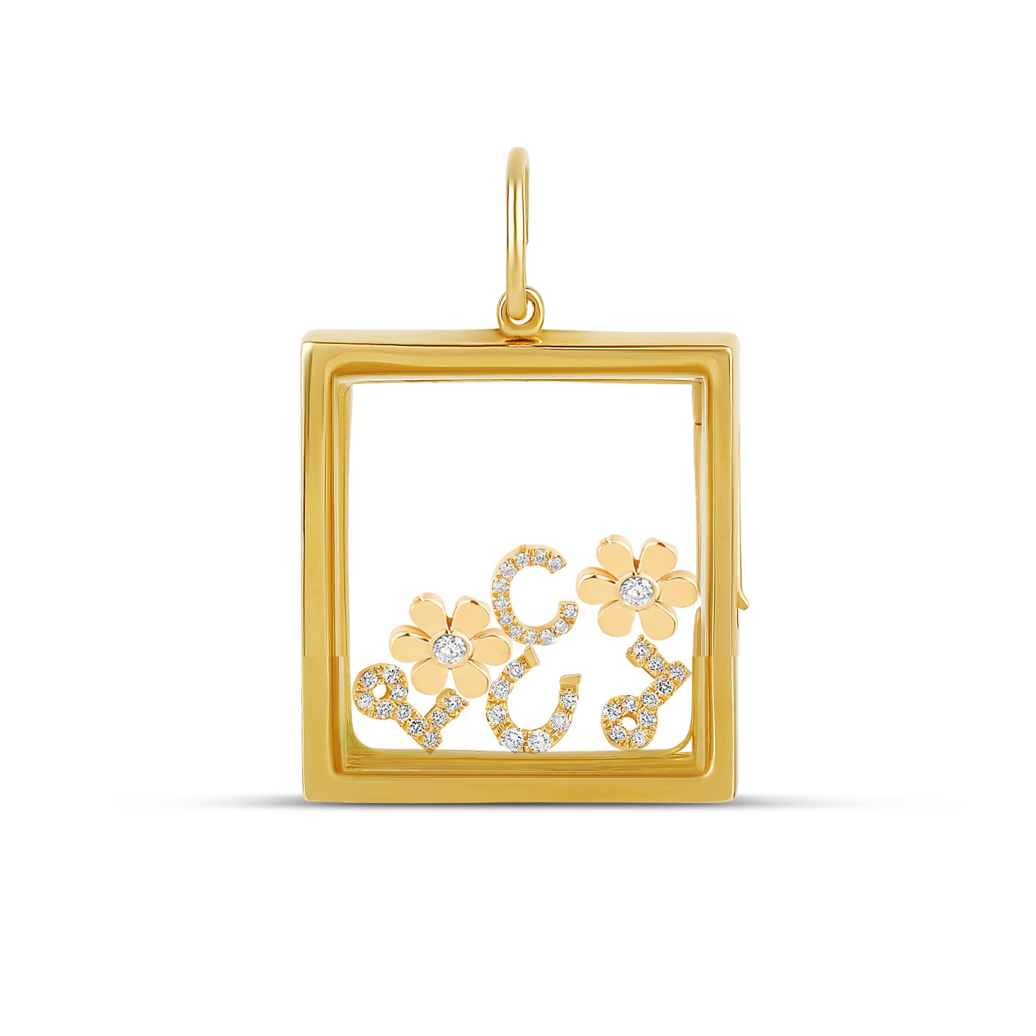 14k Solid Gold Square Glass Charm Locket