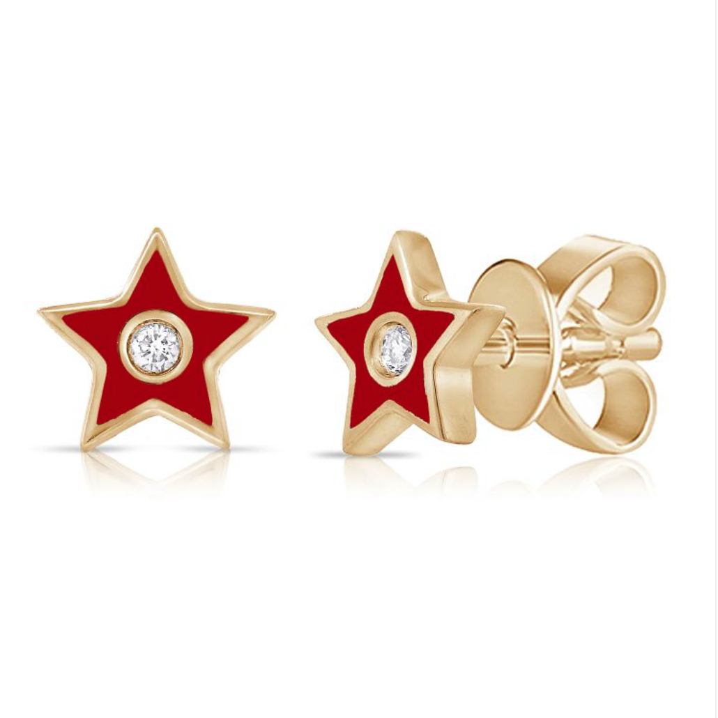 Red Enamel Star Diamond Studs - Sample